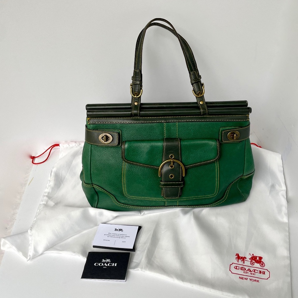 Coach Green and Dark Brown Leather Tote